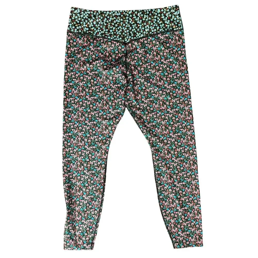 Nike One 7/8 Pink Blue Black Floral High Waist Performance Leggings Size XL